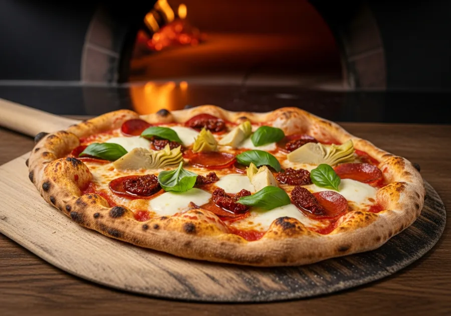 Heartichoke pizza, wood-fired at Pi-239 Pizza in Los Alamos, NM