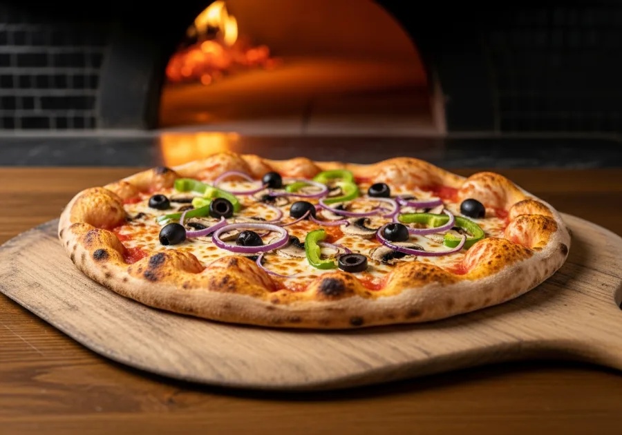 Veggie pizza, wood-fired at Pi-239 Pizza in Los Alamos, NM